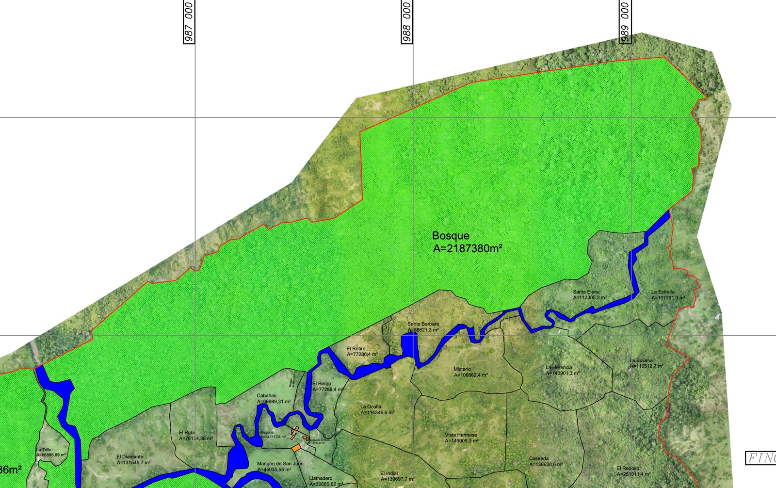 Polígono de las 218 ha de la reserva sobre imagen satelital